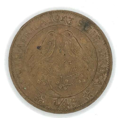 1943 SA Union Farthing - AU - 4 and 3 touching and cracked die obverse