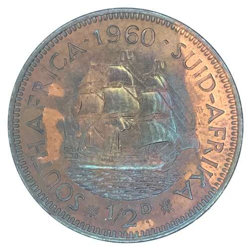 1960 SA Union Half Penny - UNC - Rainbow toning