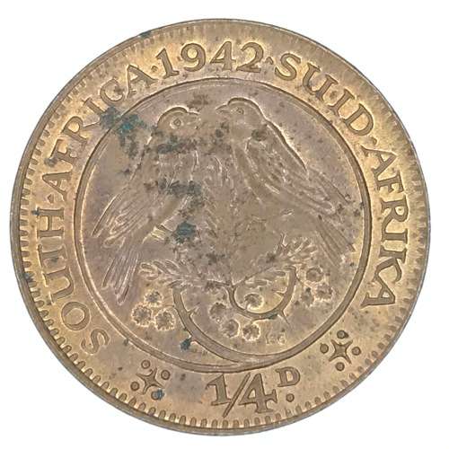 1942 SA Union Farthing - UNC - yellow - cracked die OBVERSE