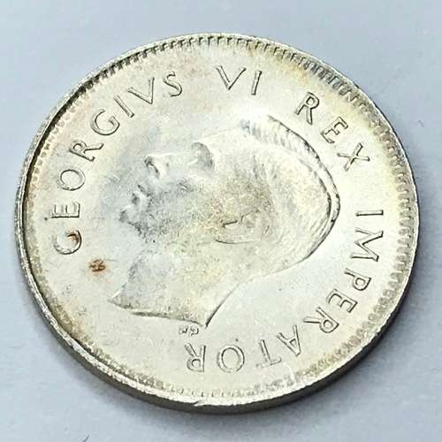1942 SA Union Threepence tickey - AU - bad strike protea