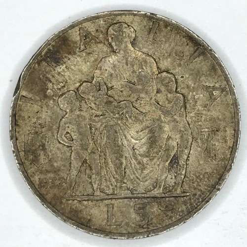 1937 Italy 5 Lire - Very SCARCE - toned aXF