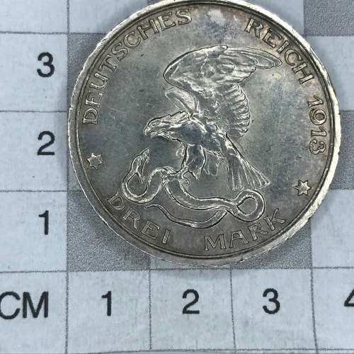 1913 German Prussia Drei Mark 100 years defeat of Napoleon - AU