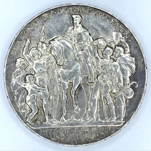 1913 German Prussia Drei Mark 100 years defeat of Napoleon - AU