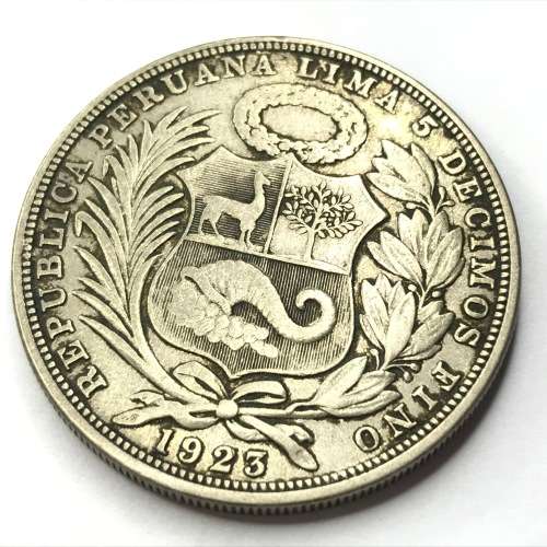 1923 Peru one sol Crown size silver coin LIBERTAD incuse