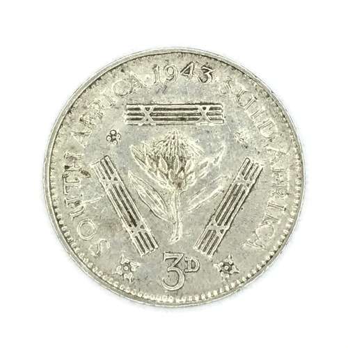 1943 SA Union tickey VF+ - Totally misaligned 43 - Some petals on right of protea missing