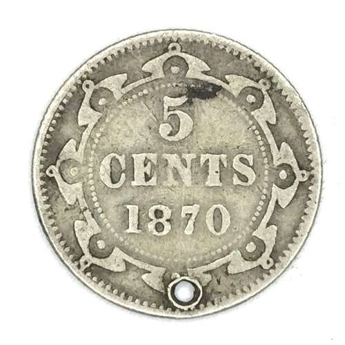 1870 Newfound Land 5 cent - Scarce but holed