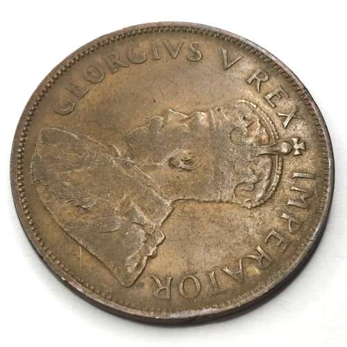 1934 SA Union Bronze Penny with 4 struck misaligned