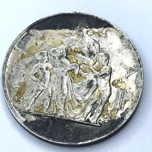 1937 Italy scarce 5 Lire - XF+ with toning KM 79