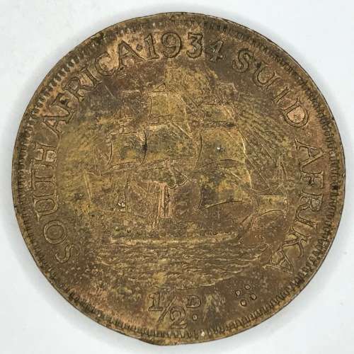 1934 SA Union bronze half penny - AU some marks