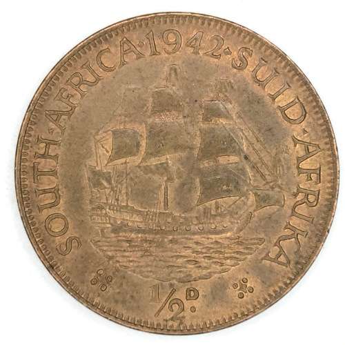 1942 SA Union Bronze half penny - AU+ lots of mint lustre