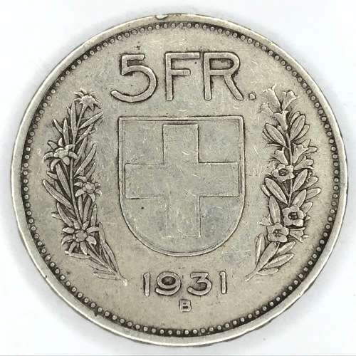 1931 B (b) Switzerland 5 Francs