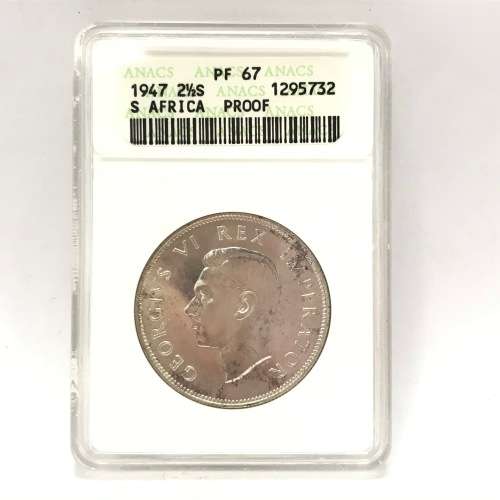 1947 South Africa Union half crown graded as PF 67 by ANACS - only 2600 minted