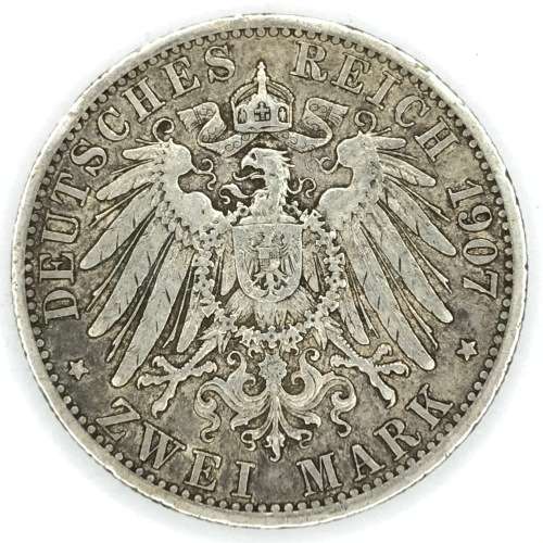 1907 a German States Prussia 2 Mark - XF - Excellent