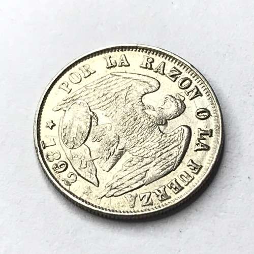 1892 Chile medio 1/2 Decimo - Uncirculated Reverse struck through and overstrike