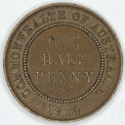 1914 Australia Half Penny ( London mint ) AU