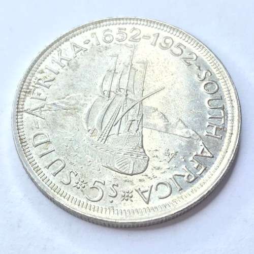 1952 SA Union Silver Five Shilling - Die crack in A of Afrika