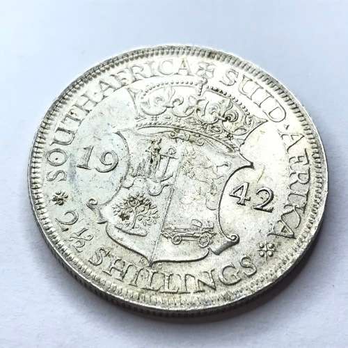 1942 SA Union Half Crown - Weak strike reverse - AU+