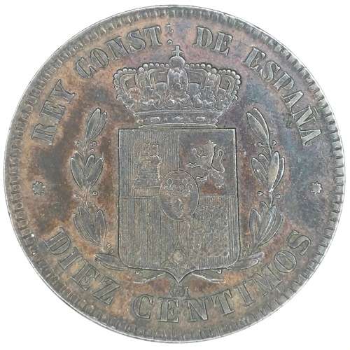 1879 Spain Diez Centimos in AU condition - Excellent coin