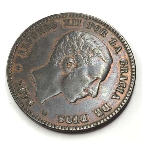 1879 Spain Diez Centimos in AU condition - Excellent coin