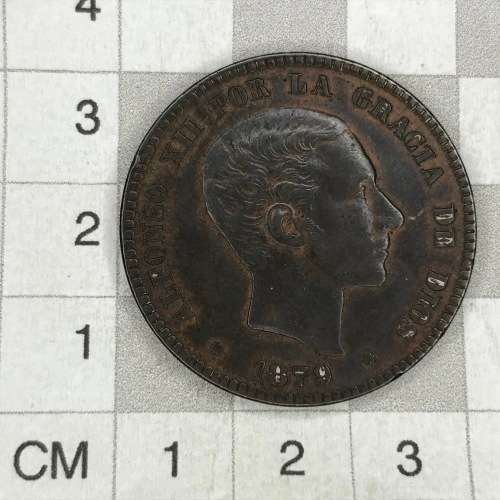 1879 Spain Diez Centimos in AU condition - Excellent coin
