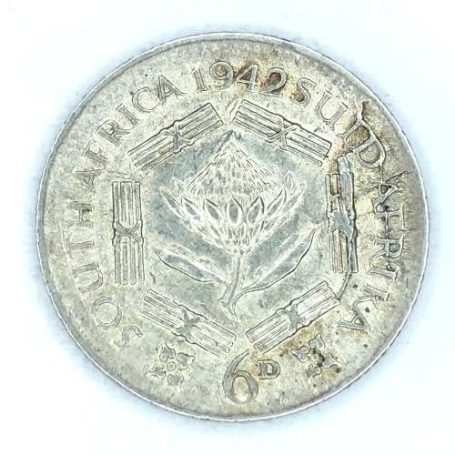 1942 SA Union Sixpence with badly cracked die