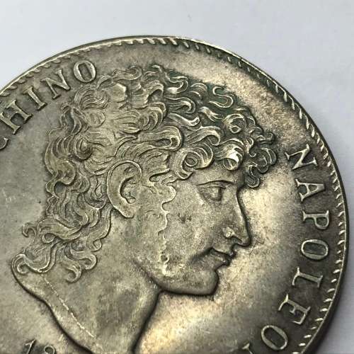 1813 Italian States Scarce 5 LIRE - Cracked die version (Neck) - XF+