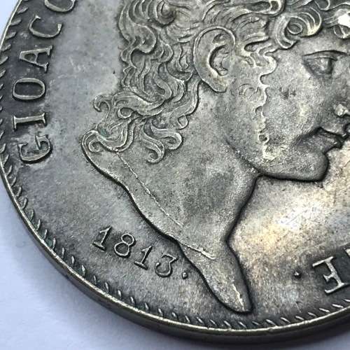 1813 Italian States Scarce 5 LIRE - Cracked die version (Neck) - XF+