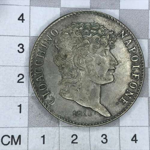 1813 Italian States Scarce 5 LIRE - Cracked die version (Neck) - XF+