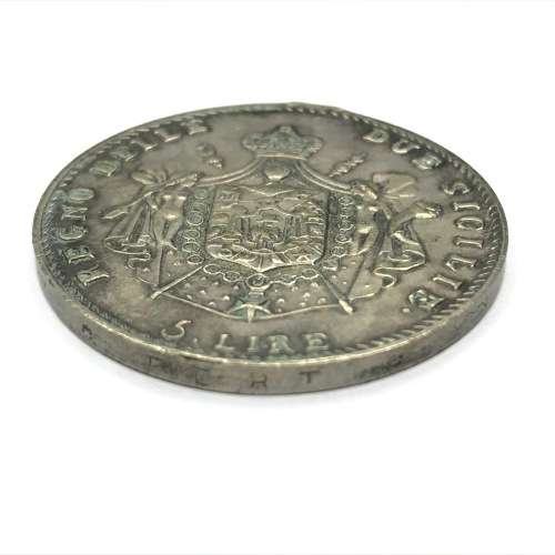 1813 Italian States Scarce 5 LIRE - Cracked die version (Neck) - XF+