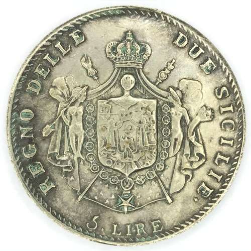 1813 Italian States Scarce 5 LIRE - Cracked die version (Neck) - XF+