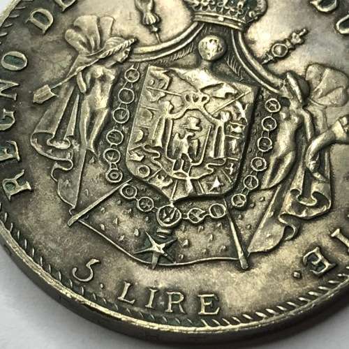 1813 Italian States Scarce 5 LIRE - Cracked die version (Neck) - XF+