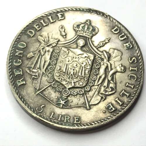 1813 Italian States Scarce 5 LIRE - Cracked die version (Neck) - XF+
