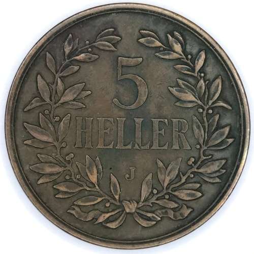 1908 German East Africa J 5 Heller - Bronze - XF
