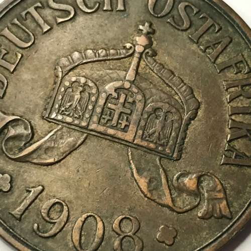 1908 German East Africa J 5 Heller - Bronze - XF