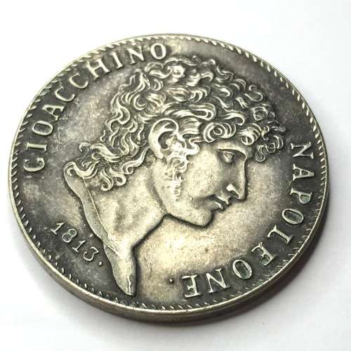 Italian States 1813 scarce 5 Lire - Cracked die version (neck) sharp rim - XF+