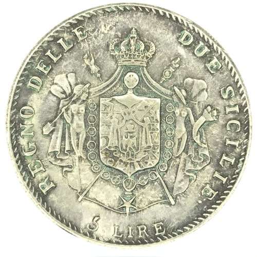 Italian States 1813 scarce 5 Lire - Cracked die version (neck) sharp rim - XF+