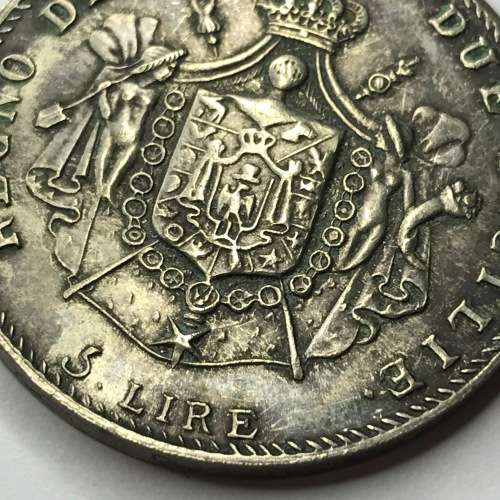Italian States 1813 scarce 5 Lire - Cracked die version (neck) sharp rim - XF+