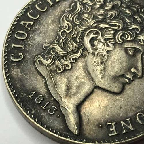 Italian States 1813 scarce 5 Lire - Cracked die version (neck) sharp rim - XF+