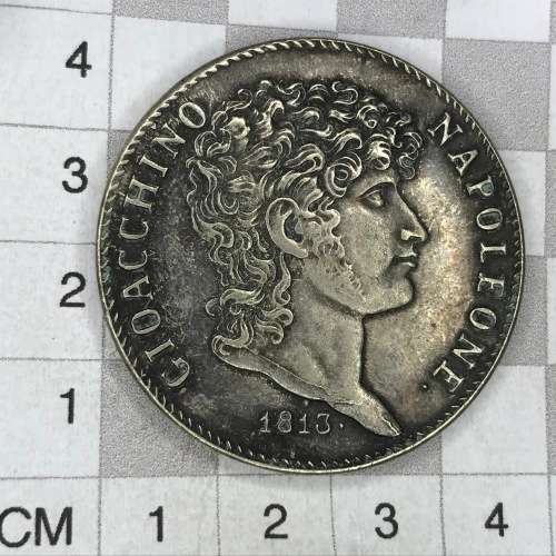 Italian States 1813 scarce 5 Lire - Cracked die version (neck) sharp rim - XF+