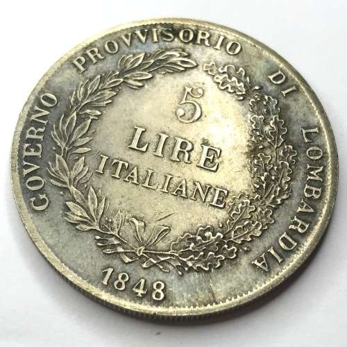 Italian States Revolutionary Provincial Government 1848 m 5 Lire - XF+