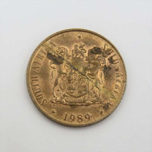 1989 South Africa Two cent metal flaw obverse
