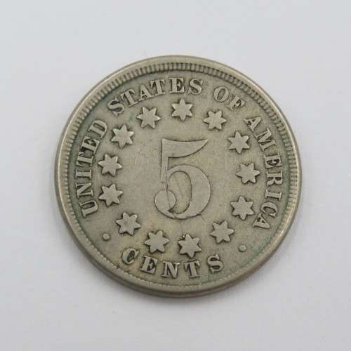 1867 USA Shield Nickle 5c F+