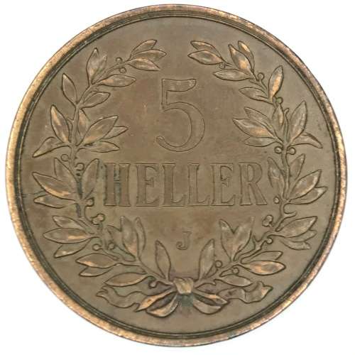 1909 J German East Africa 5 Heller - Large - XF+