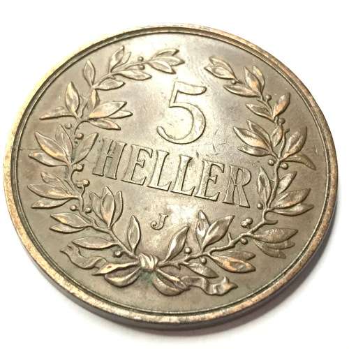 1909 J German East Africa 5 Heller - Large - XF+