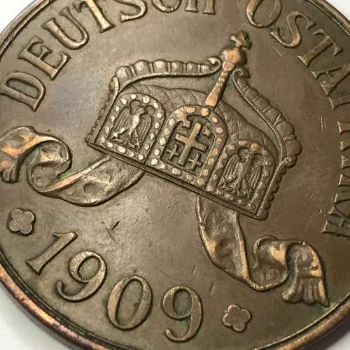 1909 J German East Africa 5 Heller - Large - XF+
