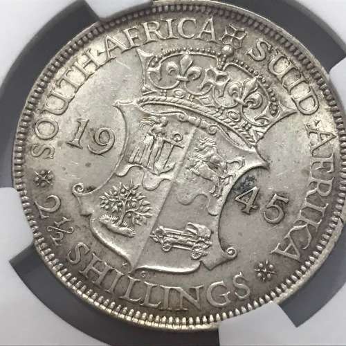 1945 SA Union half crown graded as AU55 by NGC