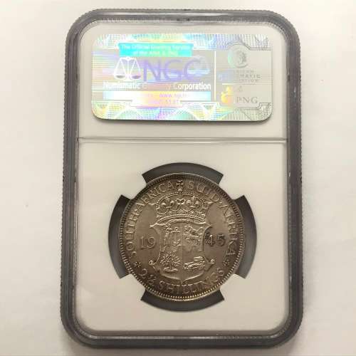 1945 SA Union half crown graded as AU55 by NGC