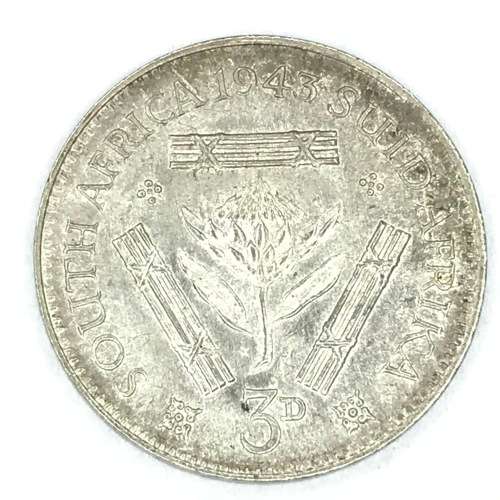 1943 SA Union 3 Pence Tickey - Uncirculated