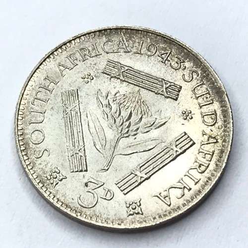 1943 SA Union 3 Pence Tickey - Uncirculated