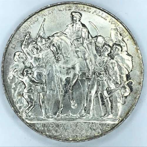 1913 A Germany Prussia Hundred years defeat of Napoleon three mark - UNC